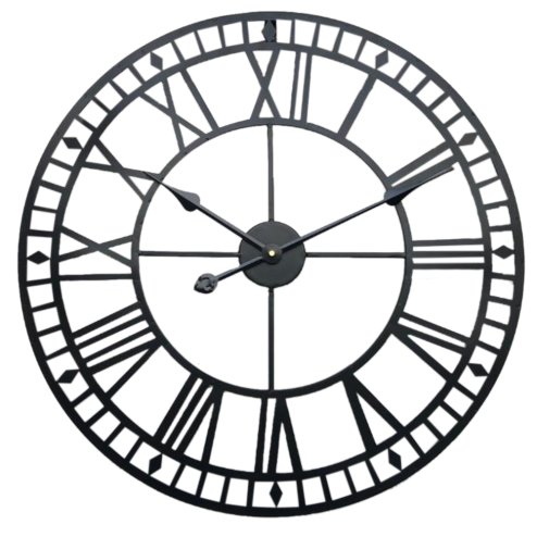 Large Decorative Metal Roman Numeral Skeleton Wall Clock