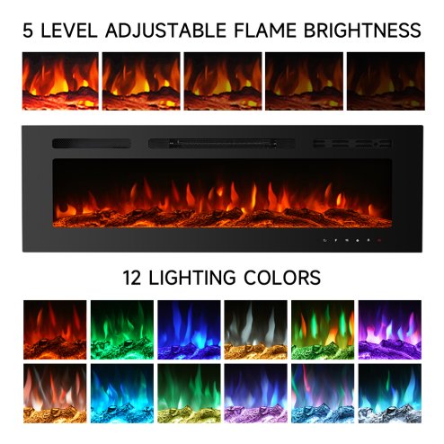 60 Inch Recessed & Wall Mounted Electric Fireplace with Remote