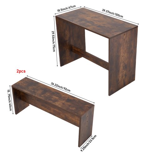 Living and Home 100x47cm Retro Dining Table Set with 2 Stools