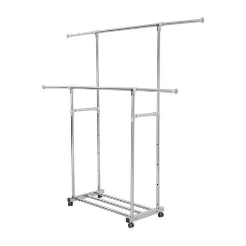 Living and Home Adjustable Stainless Steel Dual-Rod Clothes Drying Rack with Wheels Image