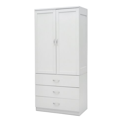 Living and Home 2-Door Wardrobe with 3 Drawers & Hanging Rail