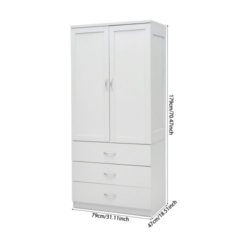 Living and Home 2-Door Wardrobe with 3 Drawers & Hanging Rail