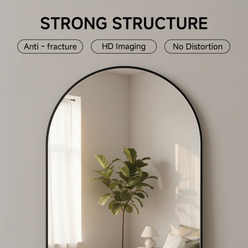 Modern Arched Metal Floor Mirror, 60cm W x 165cm H