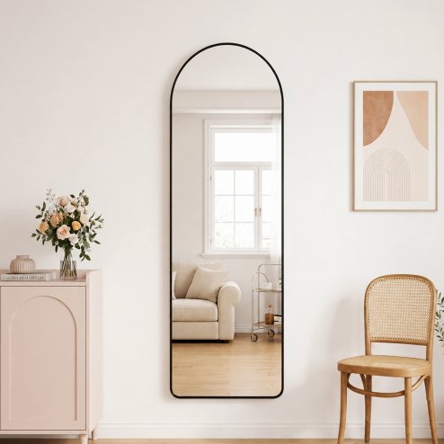 Modern Arched Metal Floor Mirror, 50cm W x 160cm H