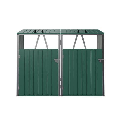 Metal Outdoor Bin Shed for 2 Trash Bins