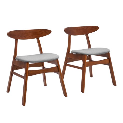 Living and Home 2-Piece Solid Wood Dining Chairs, Grey Upholstered Padded Seat, Curved Backrest Kitchen Side Chairs for Dining Room