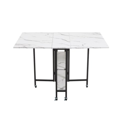 Living and Home 120x80cm Folding Dining Table with Wheels and Storage Shelves