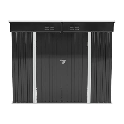 6x8ft Metal Storage Shed Black Galvanized Steel Tool House With Foundation, Double Lockable Doors, Ventilation