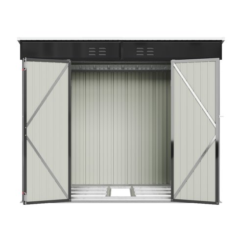 6x8ft Metal Storage Shed Black Galvanized Steel Tool House With Foundation, Double Lockable Doors, Ventilation