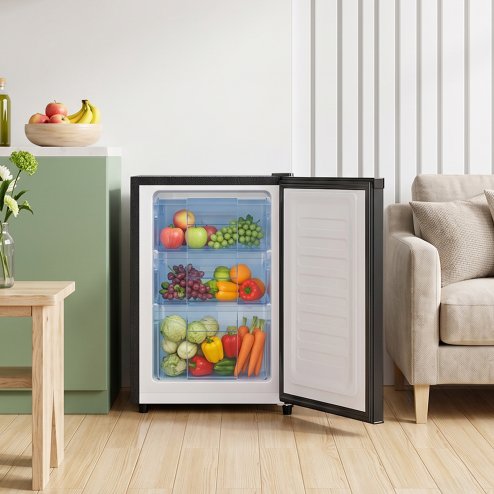 46L Freestanding Freezer, Single Door with Drawer, Black Image