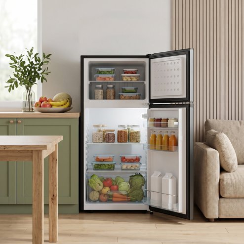 180L Freestanding Top Freezer Fridge, Black