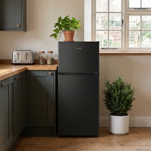 180L Freestanding Top Freezer Fridge, Black
