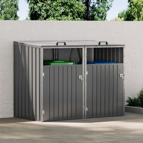 5x4 FT Metal Double Bin Storage Shed, Grey
