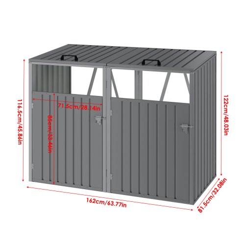 5x4 FT Metal Double Bin Storage Shed, Grey