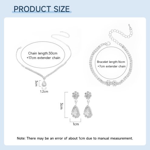 3Pcs Necklace Teardrop Dangle Earrings Bracelet Jewelry Set