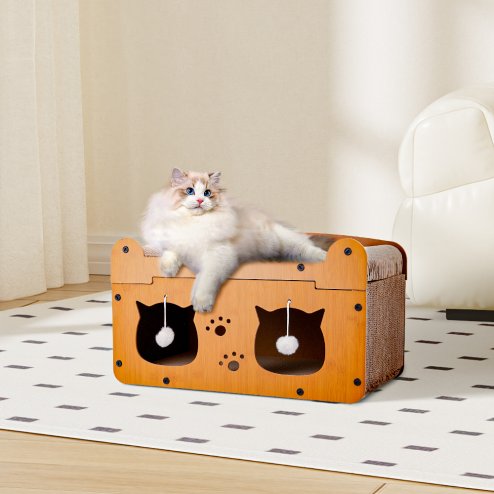 Cat Scratcher House with Hanging Plush Balls for Indoor