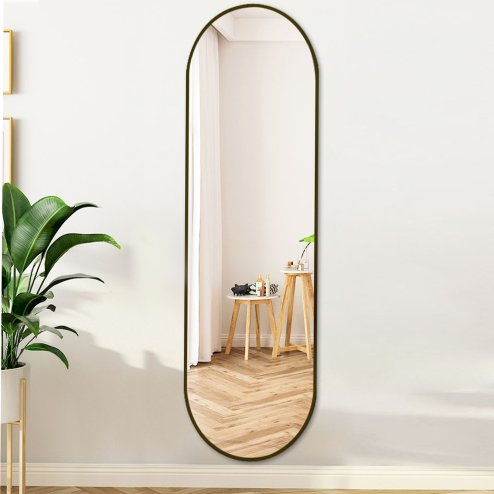 Modern Oval Metal Full Length Wall Mirror Black