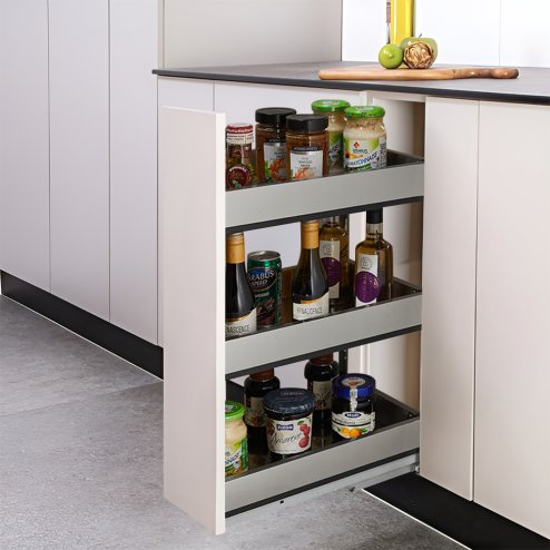 3-Tier Stainless Steel Pull-Out Cabinet Organizer, 25 cm W x 43 cm D x 45 cm H - Quiet Glide, Corrosion-Resistant Pantry Shelf