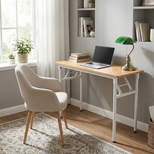 Living and Home Folding Office Desk Foldable Writing Table-Wood Color, 80x40cm