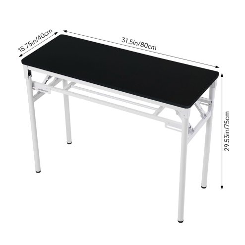 Living and Home 2-Tier Folding Office Desk Foldable Writing Table-Black, 80x40cm