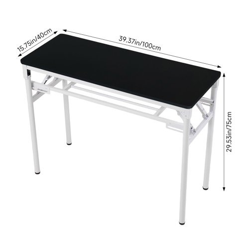 Living and Home 2-Tier Folding Office Desk Foldable Writing Table-Black, 100x40cm