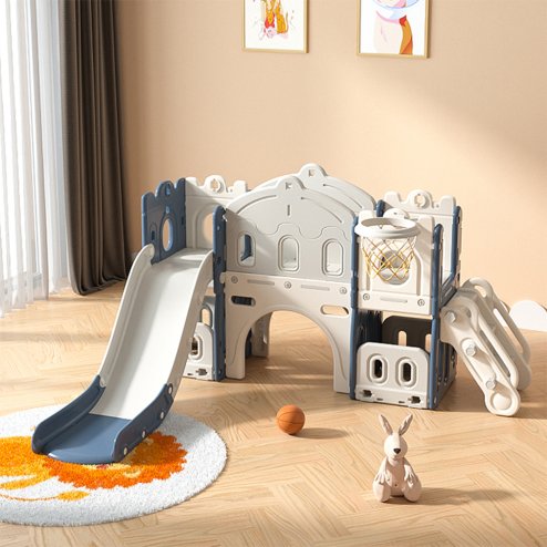 Kids Playset with Slide Basket Hoop Indoor Toddler Playground