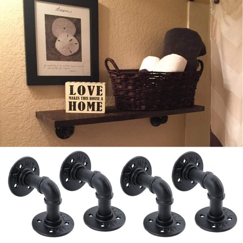 2-Pack Industrial Style Iron Pipe Shelf Brackets