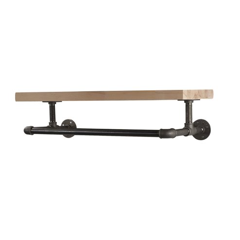 Wall Mounted Storage Shelf with Metal Pipe Towel Rack