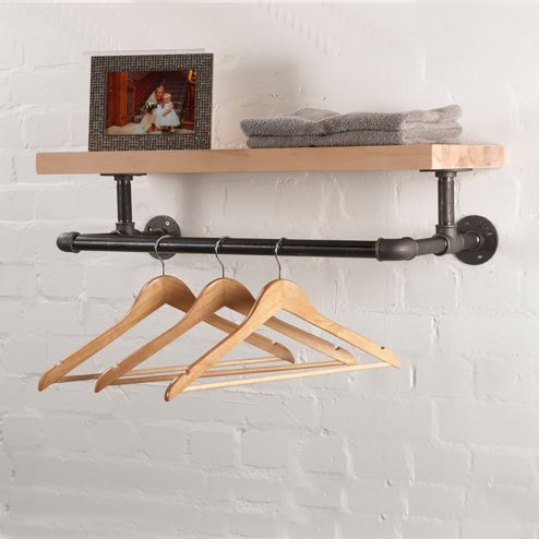 Wall Mounted Storage Shelf with Metal Pipe Towel Rack