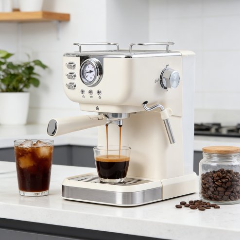 Retro Coffee Espresso Machine with Latte Milk Frother