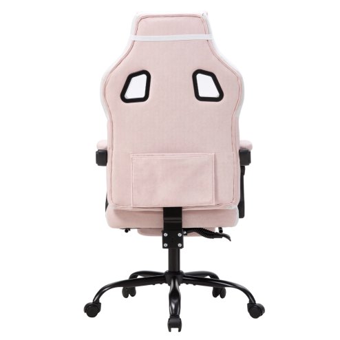 Living and Home Tech Fabric Ergonomic Reclining Gaming Chair, Pink+White, w/ Massage Lumbar Support & Footrest