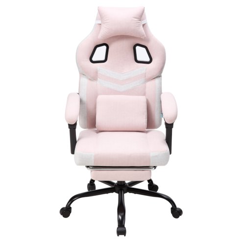 Living and Home Tech Fabric Ergonomic Reclining Gaming Chair, Pink+White, w/ Massage Lumbar Support & Footrest