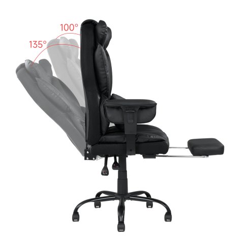 Living and Home Black PVC High‑Back Executive Swivel Office Chair, Reclining Chair with Retractable Footrest & Adjustable Armrests