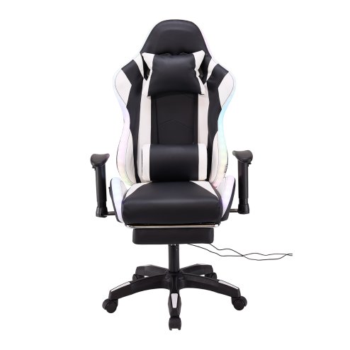 Living and Home Black White Ergonomic Gaming Chair with RGB Light & Massage Lumbar
