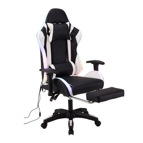 Living and Home Black White Ergonomic Gaming Chair with RGB Light & Massage Lumbar