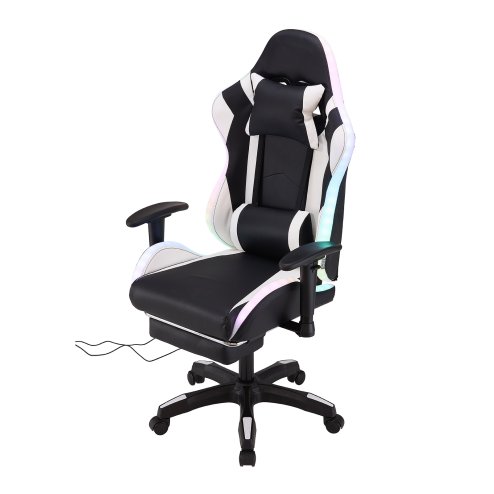 Living and Home Black White Ergonomic Gaming Chair with RGB Light & Massage Lumbar