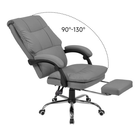 Living and Home Grey PVC High‑Back Executive Office Chair, 350lbs Reclining Chair with Retractable Footrest & Linked Armrests