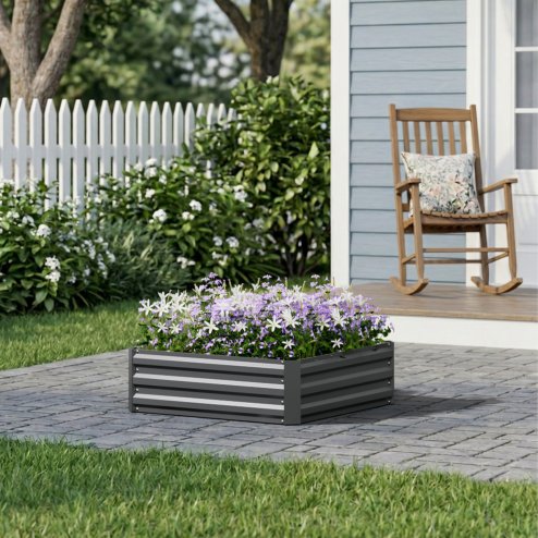 100cm W Square Galvanised Steel Raised Garden Bed Seedbed Planter Box, Grey