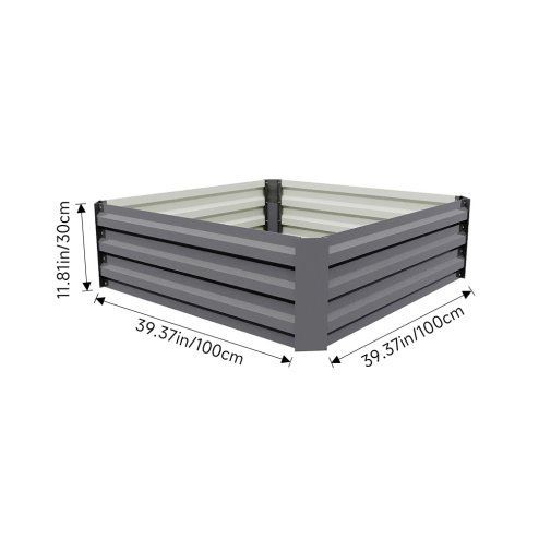 100cm W Square Galvanised Steel Raised Garden Bed Seedbed Planter Box, Grey