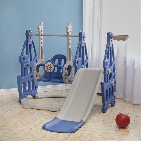 3 in 1 Toddler Slide, Swing and Climber Playset with Basketball Hoop