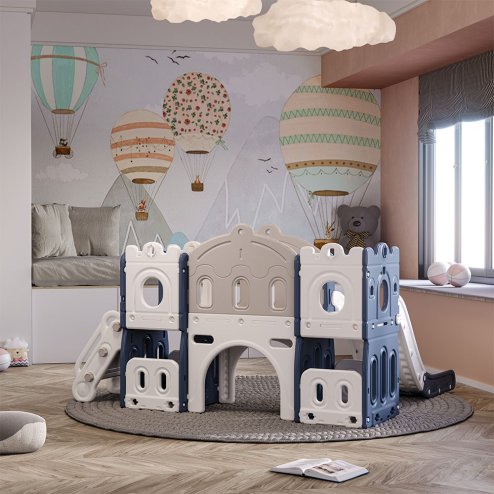 Kids Playset with Slide Basket Hoop Indoor Toddler Playground