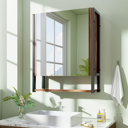 48x17x60cm Wall-Mounted 3-Layer Mirror Cabinet with Metal Frame