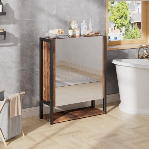 48x17x60cm Wall-Mounted 3-Layer Mirror Cabinet with Metal Frame