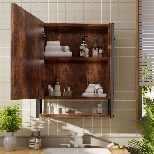 48x17x60cm Wall-Mounted 3-Layer Mirror Cabinet with Metal Frame