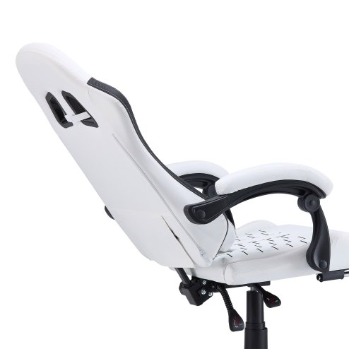 Living and Home White Black Ergonomic Gaming Chair, 135° Reclining PVC Game Chair with Massage Lumbar Support, Footrest & Headrest