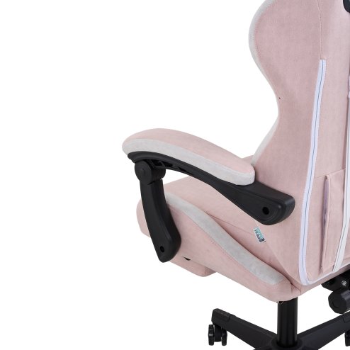 Living and Home Tech Fabric Gaming Chair, White+Pink, 135° Reclining Game Chair w/ Massage Lumbar Support, Footrest & Headrest