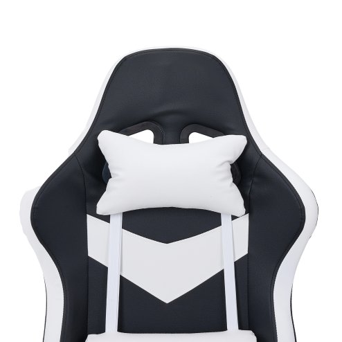 Living and Home PVC Leather Gaming Chair, Black+White, 135° Reclining Racing Game Chair with Massage Lumbar Support, Footrest & Headrest