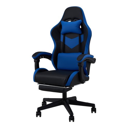 Living and Home PVC Leather Gaming Chair, Black+Blue, 135° Reclining Racing Game Chair with Massage Lumbar Support, Footrest & Headrest
