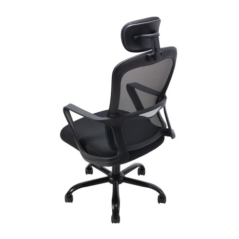 Living and Home Black Mesh Office Chair, Ergonomic Swivel Desk Chair with Adjustable Flip‑Up Headrest, Fixed Armrests and 15° Tilt Recline