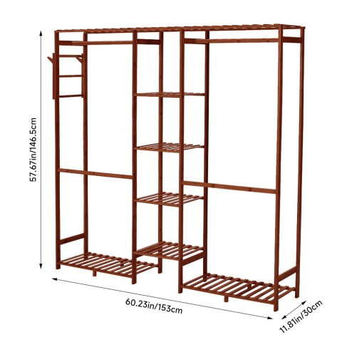 Wooden Clothes Rack Cabinet with Hooks